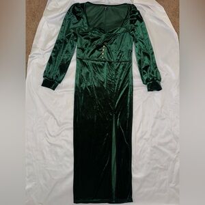 SHEIN Green Velvet Long Sleeve Dress